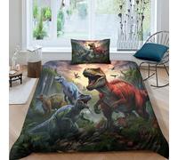 CRJUS Motifs de Dinosaures 3D Imprimé pour Adultes Et Enfants Housses De Couettes Housse De Couette avec Taies Parure De Lit Microfibr E avec Fermeture À Glissière 2 Pièces Single（135x200cm）
