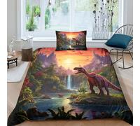 CRJUS Motifs de Dinosaures Housse De Couette 3D Imprimé Housses De Couettes pour Adultes Et Enfants avec Taies Parure De Lit Microfibr E avec Fermeture À Glissière 2 Pièces Single（135x200cm）