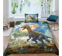 CRJUS Motifs de Dinosaures Housse De Couette 3D Imprimé Housses De Couettes pour Adultes Et Enfants avec Taies Parure De Lit Microfibr E avec Fermeture À Glissière 2 Pièces Single（135x200cm）