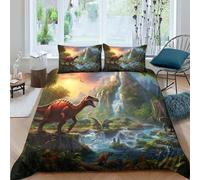 CRJUS Motifs de Dinosaures Housse De Couette Housses De Couettes pour Adultes Et Enfants 3D Imprimé avec Taies E avec Fermeture À Glissière Microfibr Parure De Lit 3 Pièces Double（200x200cm）