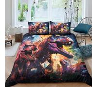 CRJUS Motifs de Dinosaures Housse De Couette pour Adultes Et Enfants Housses De Couettes 3D Imprimé avec Taies E avec Fermeture À Glissière Parure De Lit Microfibr 3 Pièces Double（200x200cm）