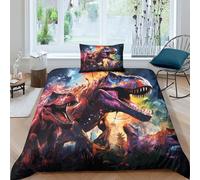 CRJUS Motifs de Dinosaures Housse De Couette pour Adultes Et Enfants Housses De Couettes 3D Imprimé avec Taies Microfibr E avec Fermeture À Glissière Parure De Lit 2 Pièces Single（135x200cm）