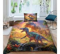 CRJUS Motifs de Dinosaures Housses De Couettes 3D Imprimé Housse De Couette pour Adultes Et Enfants avec Taies E avec Fermeture À Glissière Microfibr Parure De Lit 2 Pièces Single（135x200cm）