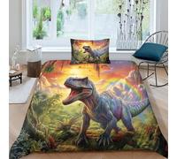 CRJUS Motifs de Dinosaures Housses De Couettes 3D Imprimé pour Adultes Et Enfants Housse De Couette Parure De Lit E avec Fermeture À Glissière Microfibr avec Taies 2 Pièces Single（135x200cm）
