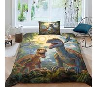 CRJUS Motifs de Dinosaures Housses De Couettes Housse De Couette 3D Imprimé pour Adultes Et Enfants E avec Fermeture À Glissière Microfibr Parure De Lit avec Taies 2 Pièces Single（135x200cm）