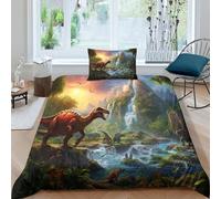 CRJUS Motifs de Dinosaures Housses De Couettes pour Adultes Et Enfants 3D Imprimé Housse De Couette Microfibr E avec Fermeture À Glissière avec Taies Parure De Lit 2 Pièces Single（135x200cm）