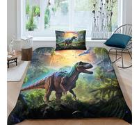 CRJUS Motifs de Dinosaures Housses De Couettes pour Adultes Et Enfants 3D Imprimé Housse De Couette E avec Fermeture À Glissière avec Taies Microfibr Parure De Lit 2 Pièces Single（135x200cm）