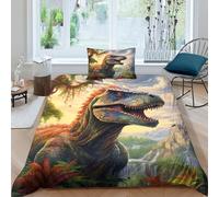 CRJUS Motifs de Dinosaures pour Adultes Et Enfants Housse De Couette 3D Imprimé Housses De Couettes E avec Fermeture À Glissière Microfibr Parure De Lit avec Taies 2 Pièces Single（135x200cm）