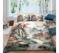 CRJUS Peinture de Paysage Parure De Lit Adulte Housse De Couette 3D Impression Literie Microfibre Housse Style Chinois De Couette avec Taie d'oreiller Housses De Couettes Double（200x200cm）