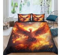 CRJUS Sacred Phoenix 3D Housse De Couette pour Parure De Lit 3 Pièces pour Enfants Adolescents Garçons Housses De Couettes Microfibre avec Fermeture Éclair Double(200x200cm)