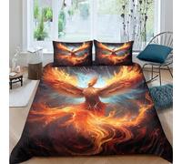 CRJUS Sacred Phoenix Housse De Couette 3D Impression Parure De Lit Enfant Housse De Couette Et Taie d'oreiller Literie Enfant Garçon Fille Housses De Couettes Double(200x200cm)