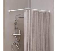 Crkmire L Form Tringle à rideau de douche [99-175 cm] x [139-216 cm] Coin, pas d'accrochage, en acier inoxydable 304, courbée à 90 degrés sur un angle, pour salle de bain, avec 12 crochets à anneaux