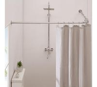 Crkmire Tringle Rideau Douche Angle Barre 61-134,6 cm x 61-134,6 cm, Réglable en Forme L Incurvée à 90 Degrés Pour Salle de Bain Avec 12 Crochets et Support de