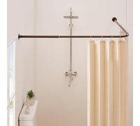 Crkmire Tringle Rideau Douche Angle Barre de 61-134,6cm x 61-134,6cm, Réglable en Forme de L Incurvée à 90 Degrés Pour Salle de Bain Avec 12 Crochets et Support de