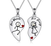 CRMAD Collier pour couple pour elle et lui en argent sterling avec pendentifs assortis en forme de cœur - Cadeau de mariage ou de Saint-Valentin pour femme, 20*20 mm, Métal, Pas de pierre précieuse