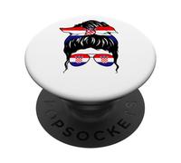 Croate Fille Croatie Drapeau Croate Fière Croate Femme Croate PopSockets PopGrip Adhésif