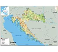 Croatie physiques Map - Papier laminé A2 Size 42 x 59.4 cm