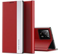 Croazhi Flip Coque pour Xiaomi 13T Pro Etui à Rabat Luxueux Placage Effet View Flip Folio PC+PU Housse pour Xiaomi 13T 360° Protecteur Antichoc Anti-Rayure Coque pour Xiaomi 13T Pro 5G (Rouge)