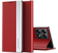 Croazhi Flip Coque pour Xiaomi 14T Etui à Rabat Luxueux Placage Effet View Flip Folio PC+PU Housse 360° Protecteur Antichoc Anti-Rayure Coque pour Xiaomi 14T 5G (Rouge)