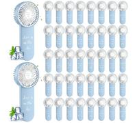 CroBlissful Lot de 48 mini éventails de mariage en vrac pour invités - Bleu - Fonctionne avec piles - Souvenirs de mariage - Cadeaux pour invités - Fête prénuptiale d'été en plein air