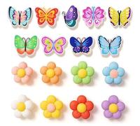 Croc Charms - Lot de 17 breloques en forme de chaussures en forme de papillon et de fleur pour enfants et adultes, parfaites pour les sandales de plage, les pantoufles à bulles, les bracelets et les