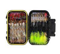 Croch 60pcs Leurre de Pêche à la Mouche-Mouches Sèches Mouches Noyées Kit d'assortiment avec Boîte à Mouches étanche pour la Pêche à la Truite