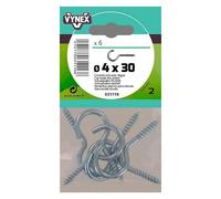 Crochet à vis acier zingué Ø 4 x L 30 mm - Sachet de 6
