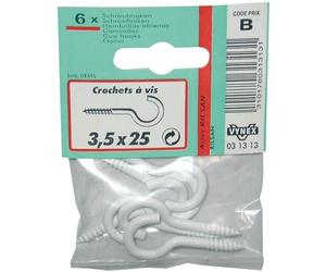 Crochet à vis - VYNEX - 3.5x25 mm - Acier rilsanisé - Lot de 6