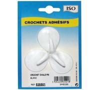 Crochet adhésif ovale céramique - petit modèle - lot de 3 - blanc
