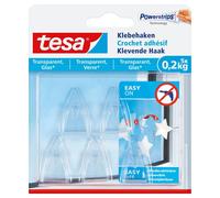 Crochet adhésif TESA pour les surfaces transparentes et le verre 0,2 kg, 5 pièces