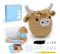 CROCHET BOX Kit complet de crochet pour débutants - Kit de crochet vache Highland, comprend un tutoriel vidéo, des instructions, du fil doux, un cadeau d'anniversaire pour adultes.
