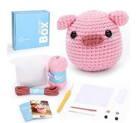 CROCHET BOX Kit de crochet complet pour débutants, kit de crochet cochon | Kit de démarrage pour crochet avec fil doux, instructions faciles à suivre et tutoriels vidéo, cadeau d'anniversaire pour