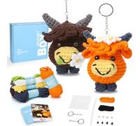 CROCHET BOX Kit de crochet pour débutants - 2 PCS Kit de Crochet Porte-clés Vache Highland, Apprendre à Crocheter, Comprend Fil à Tricoter Facile, Tutoriel Vidéo Étape par Étape, Crochet, Cadeau de