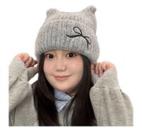 Crochet Cat Ear Beanie for Women, Fuzzy Winter Hat, Stretch Knit Slouchy Beanie, Christmas Birthday Gift (Grey,Taille Unique)