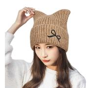 Crochet Cat Ear Beanie for Women, Fuzzy Winter Hat, Stretch Knit Slouchy Beanie, Christmas Birthday Gift (Khaki,Taille Unique)