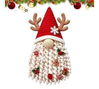 Crochet Christmas Gnome Door Hanger Kit - DIY Antler Faceless Doll | Box Size: 8.27" x 8.27" x 1.77" (21x21x4.5cm, 220g Weight), Includes Soft Cotton Thread & Complete Tools for Beginners