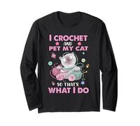 Crochet Cool avec Citation Humoristique « I Crochet and Pet My Cat » Manche Longue