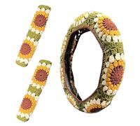 Crochet Couvercle du Volant, Couvre-Volants de Voiture de Tournesol Faits à la Main avec 2 couvercles de Ceinture de sécurité, Accessoires de Voiture décoratifs universels Non glissants.