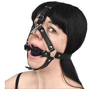 Crochet de nez BDSM - Harnais de tête ajustable avec boule de gag en silicone, Bâillon de bouche de bondage pour les jeux sexuels et fétichistes - Similicuir et métal, taille unique