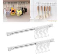 Crochet de rail coulissant multifonctionnel, crochet à clé mural, support à ustensiles de cuisine avec 10 crochets, crochets de rangement de cuisine, rail de patère adhésif ( Color : 2pcs , Size : 40c
