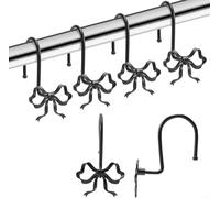 Crochet de rideau de douche au design de nœud en fer résistant à la rouille alliage de zinc pour salle de bain pour décoration en noir argent or lot de 12 (Noir)