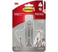 Crochet double grand modèle en nickel brossé Command, 17036, 1 crochet, 1 languette