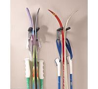 Crochet et support pour skis et bâtons - Solide et robuste - Double crochet - Gagnez de la place dans votre garage ou votre débarras - Couleur noire - Crochet d'ancrage mural - Dicoal