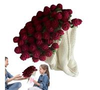 Crochet Flower Bouquet Couvertures Kit de matériau, couverture bouquet de fleurs de R-ose tricotée à la main, roses rouges tricotées pour la fête des mères, Saint Valentin (ensemble de matériaux)