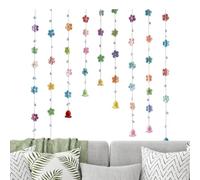 Crochet Flower Garland Curtain - Wool 120g Handmade Hanging Decor Set with 9 Multicolor Floral Lily Patterns 30-60cm Length - Boho Window Background Accent - Bedroom Gift Ornament