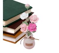 Crochet Flowers, Handmade Knit Roses, Crocheted Rose Decoration, Small Potted Plants, Desk Flower Decor, Car Dashboard Flowers, Crochet Roses In Pot, Handmade Flower Ornaments, Office Desk Crochet Flo
