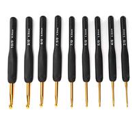 Crochet Hook Kit Ergonomic Rubber Handle 9Pcs High Density Knitting Tools for Sweater Sewing Craft Beginners Black 13.6cm