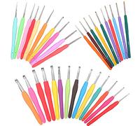 Crochet Hooks Set,Aluminium Soft Grip Rubber Handle Needles,Knitting Tools Plastic Handle Sweater Needles Colorful Soft Leather Aluminum Crochet Hooks for Women Sweater DIY