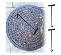 Crochet Leve Plaque,Lève-couvercle d'égout, Lot de 2 crochets de regard noirs, extracteur de regard en acier inoxydable, crochets de levage polyvalents(35cm(13 3/4"))