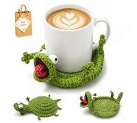 Crochet Lizard Coaster, Cute Handmade 3D Lizard Mug Rug, Funny Amigurumi Animal Cup Mat, Novelty Lizard Shaped Drink Coaster for Coffee Mug, Decorative Coasters for Home Desk Decor (Green)